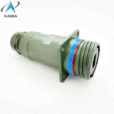 Conector de Contato RJ45 RJFTV62APEM1G em Conformidade com RoHS. Caixa traseira IP68, prensa-cabos metálica. Carcaça de Alumínio - Revestimento de Cádmio Verde Oliva