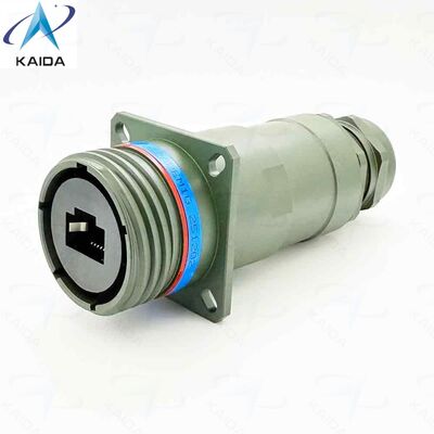 Conector de Contato RJ45 RJFTV62APEM1G em Conformidade com RoHS. Caixa traseira IP68, prensa-cabos metálica. Carcaça de Alumínio - Revestimento de Cádmio Verde Oliva