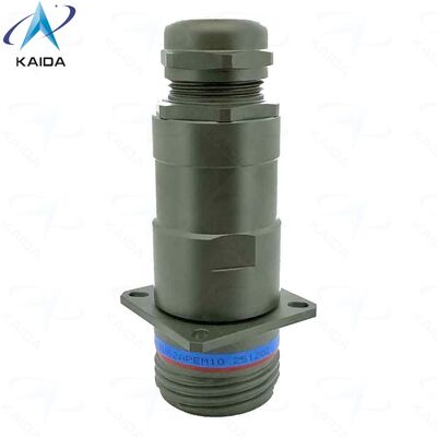 Conector de Contato RJ45 RJFTV62APEM1G em Conformidade com RoHS. Caixa traseira IP68, prensa-cabos metálica. Carcaça de Alumínio - Revestimento de Cádmio Verde Oliva