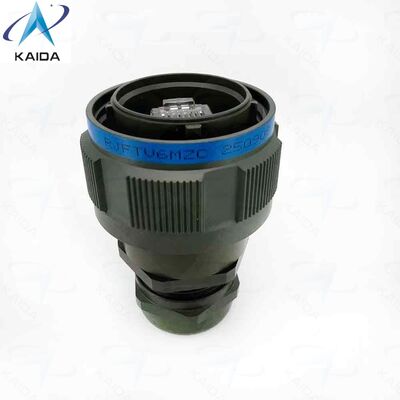 RJFTV6MG Acabamento Verde Oliva Cádmio. Plugue com Prensa-cabos Metálico. Mecanismo de acoplamento com rosca Tri Start (tipo MIL-DTL-38999 série III) com dispositivo anti-desacoplamento - Tamanho da carcaça 19"